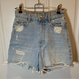 ZARA Womens Distressed High Rise Light Wash Mom Shorts Size 2